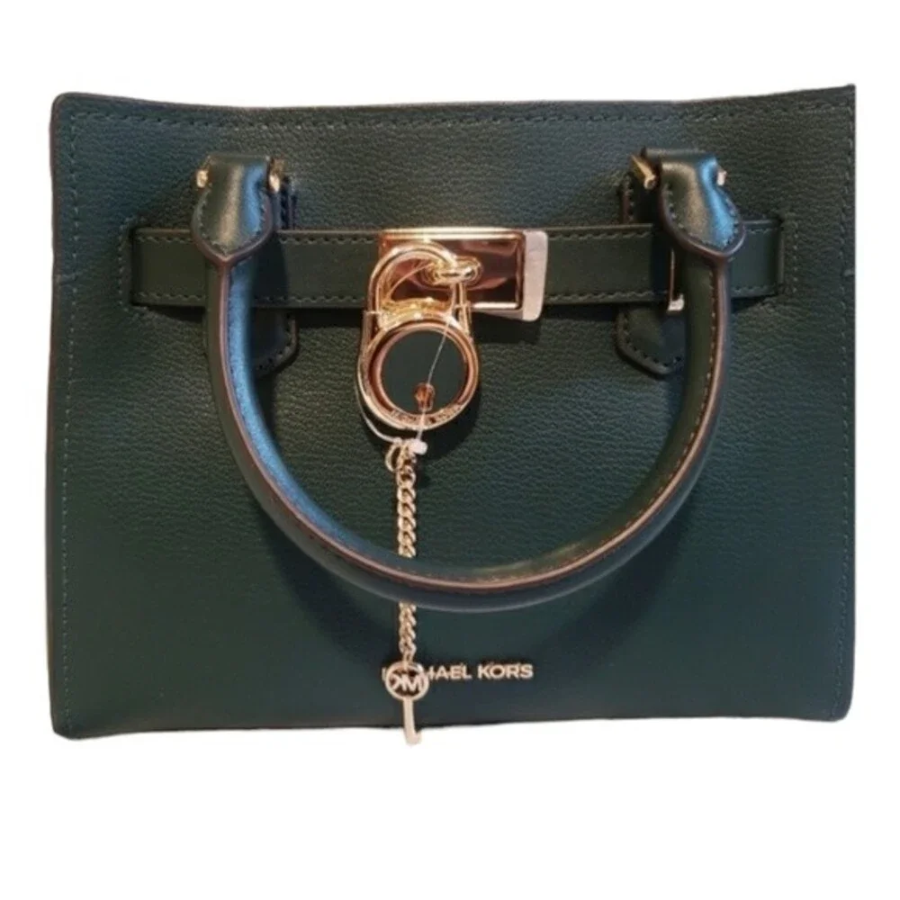 Michael Kors Satchel Purse Small Forest Green Hamilton Removable Crossbody Strap